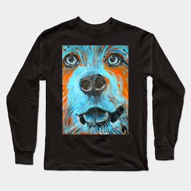 yellow lab in turquiose Long Sleeve T-Shirt by Jeneralarts